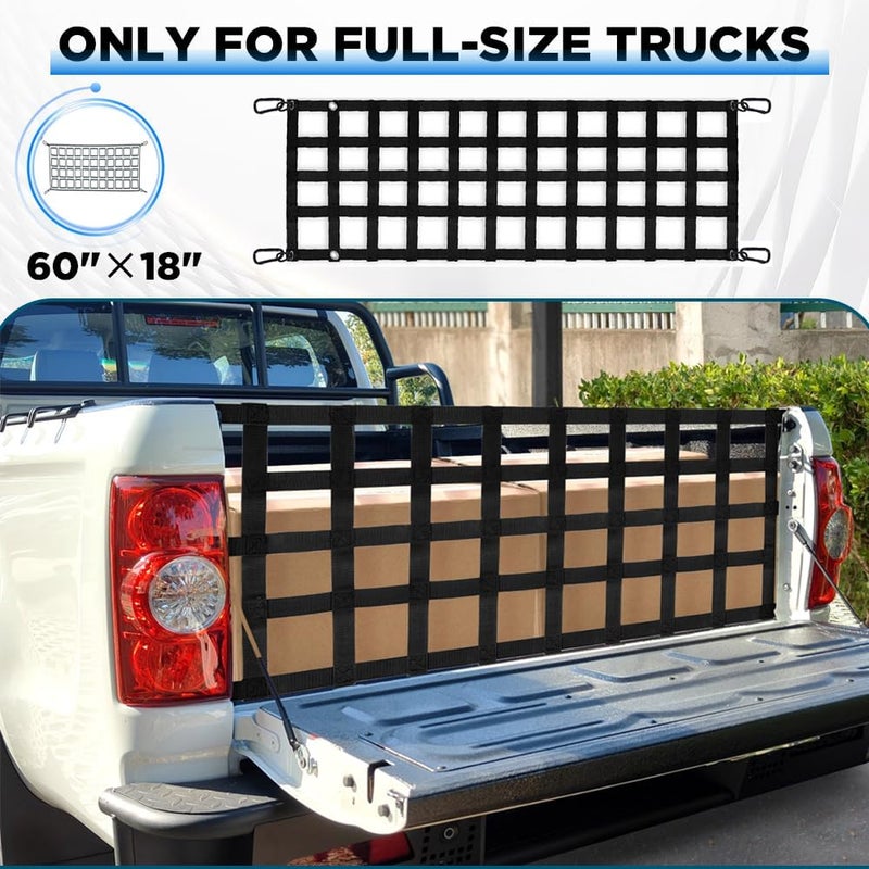 BARTOO Tailgate Net for Pickup Truck Bed, 60'' x 18'' Tailgate Mesh Cargo Net for Full Size Truck, Heavy Duty Cargo Netting with Hooks for Chevrolet, Ford, Toyota, GMC, Jeep, Black - Image 3